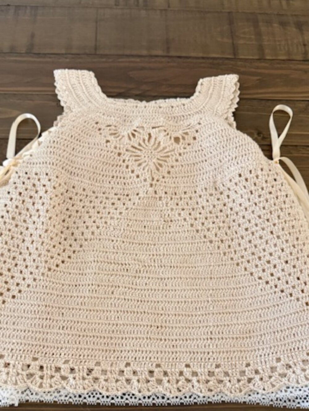 Crochet Baby Dress & Bloomers Set Ivory Lace Knit Boho Vintage Style - Picture 3 of 8